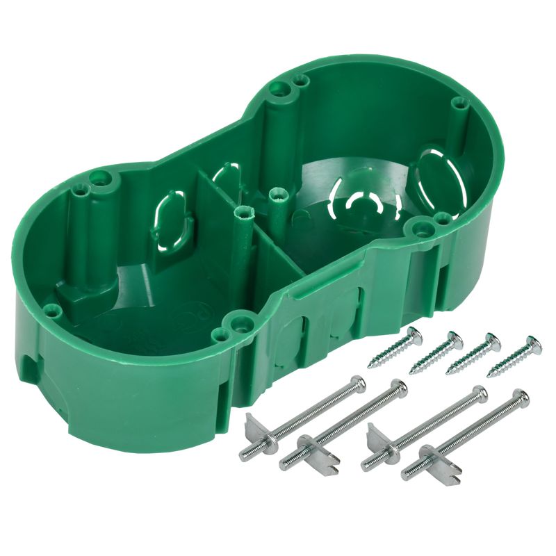 Коробка установочная КМ40023 двухместная для полых стен безгалогенная (HF) 141х70х45мм с саморезами и металлическими лапками IEK