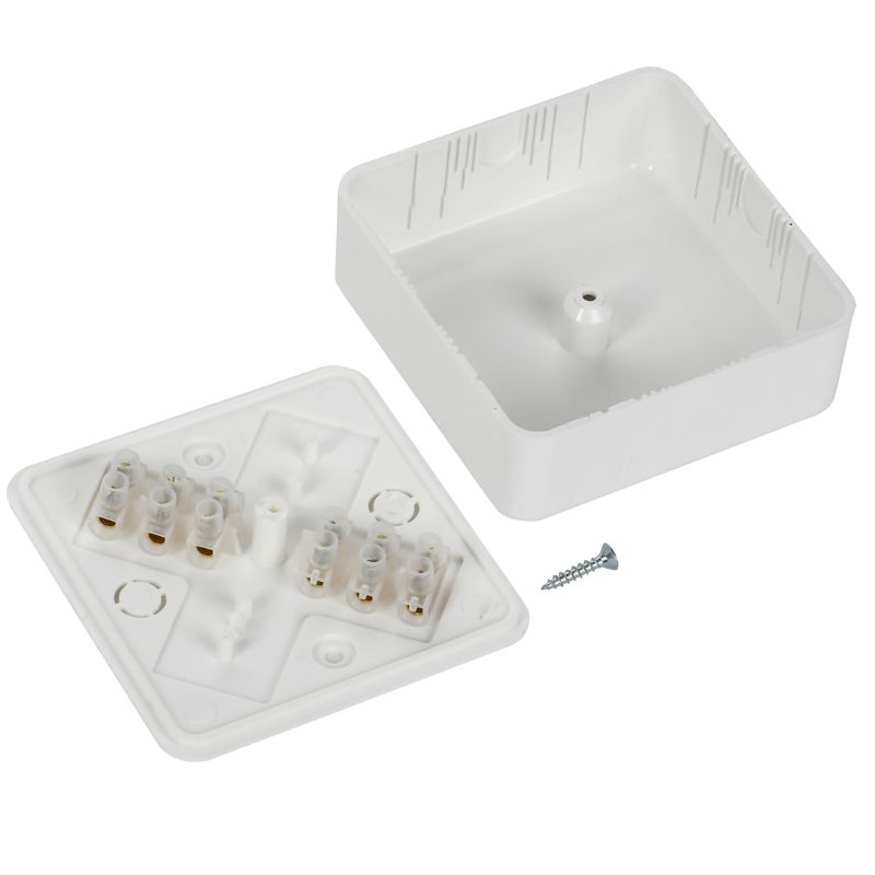 Коробка распаячная КМ41216-01 для открытой проводки безгалогенная (HF) 75х75х28 белая (6 клемм 6мм2) IEK