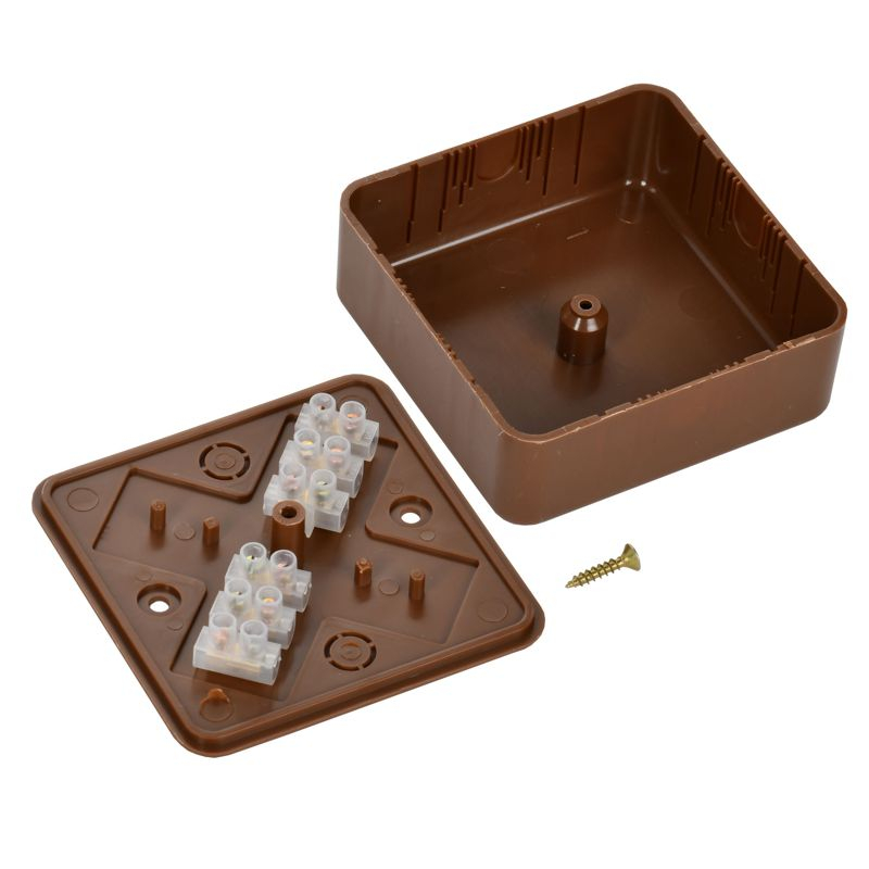 Коробка распаячная КМ41216-05 для открытой проводки безгалогенная (HF) 75х75х28мм дуб (6 клемм 6мм2) IEK