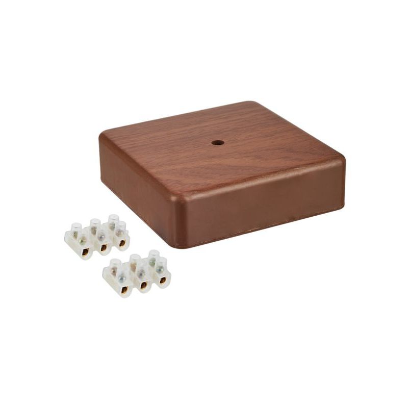 Коробка распаячная КМ41219-05 для открытой проводки безгалогенная (HF) 100х100х29мм дуб (6 клемм 6мм2) IEK