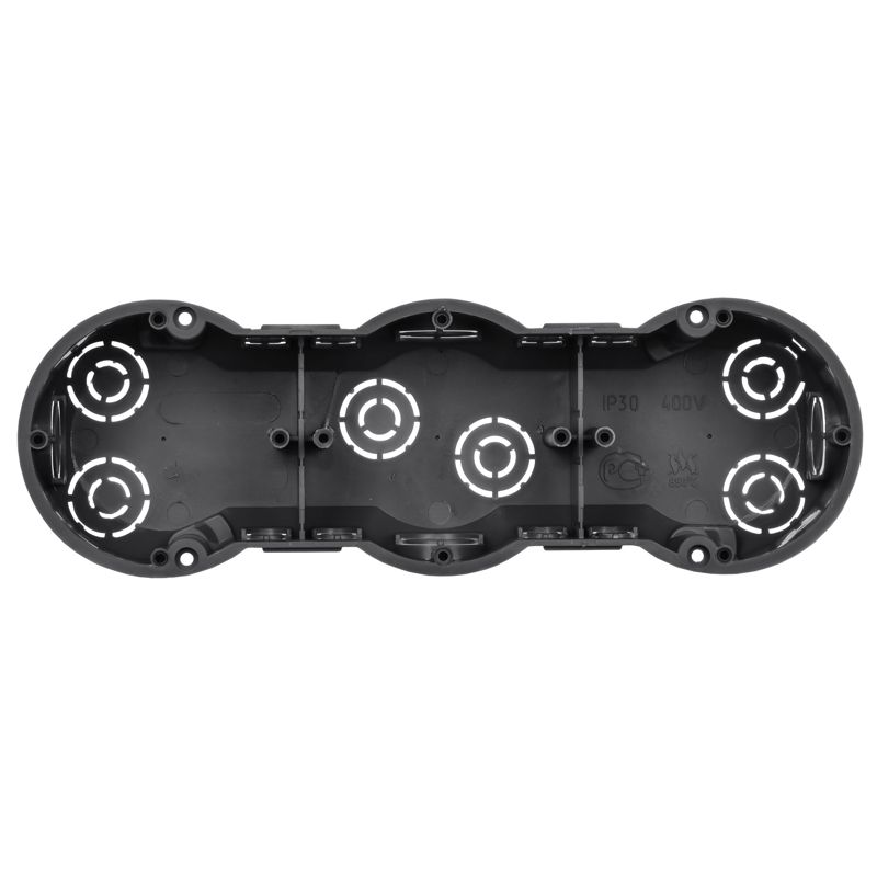 Коробка установочная КМ40009 трехместная для твердых стен безгалогенная (HF) 212х70х45мм с саморезами IEK