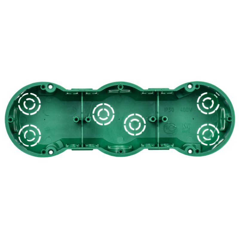 Коробка установочная КМ40024 трехместная для полых стен безгалогенная (HF) 212х70х45мм с саморезами и металлическими лапками IEK