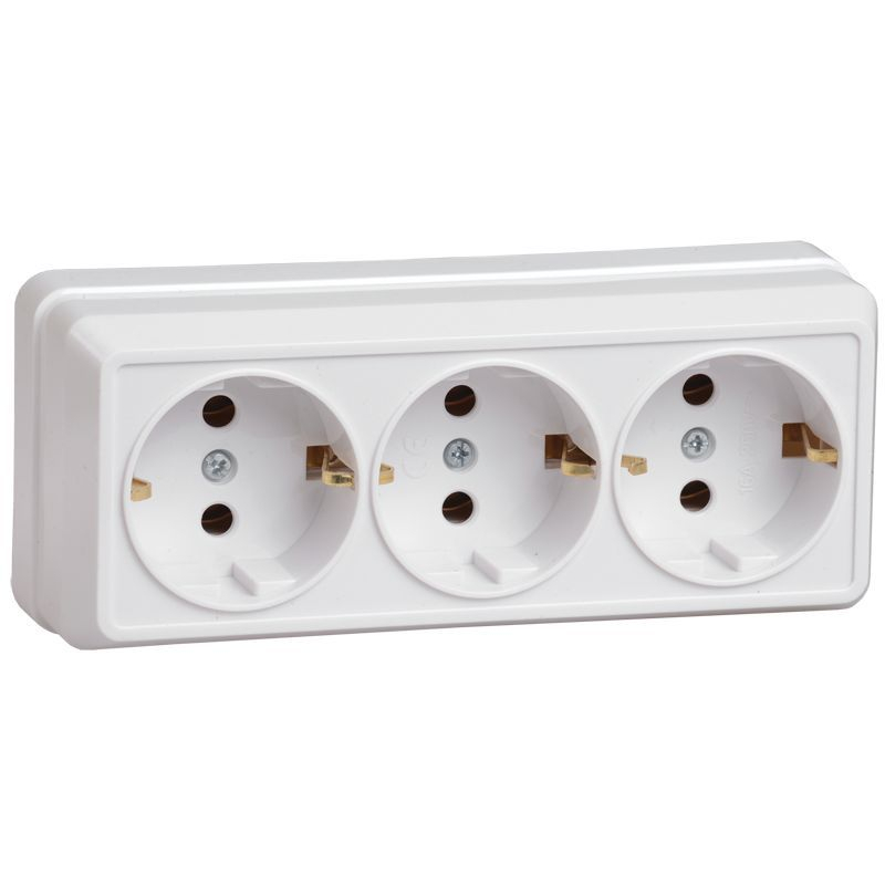 OKTAVA Розетка 3-местная с заземлением для открытой установки 16А РС23-3-ОБ белый GENERICA