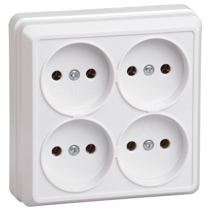 OKTAVA Розетка 4-местная без заземления для открытой установки 10А РС24-2-ОБ белый GENERICA