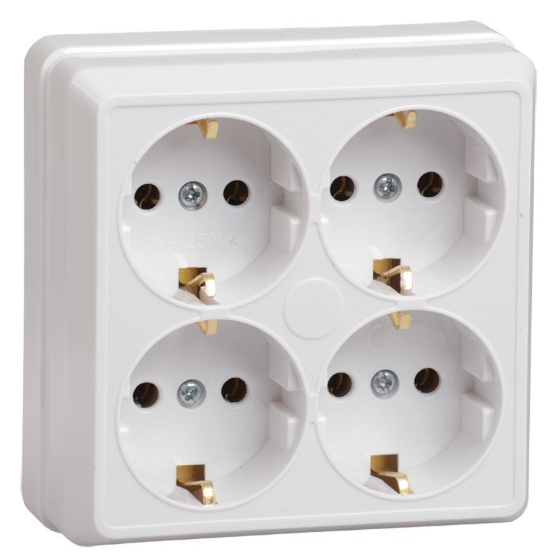 OKTAVA Розетка 4-местная с заземлением для открытой установки 16А РС24-3-ОБ белый GENERICA