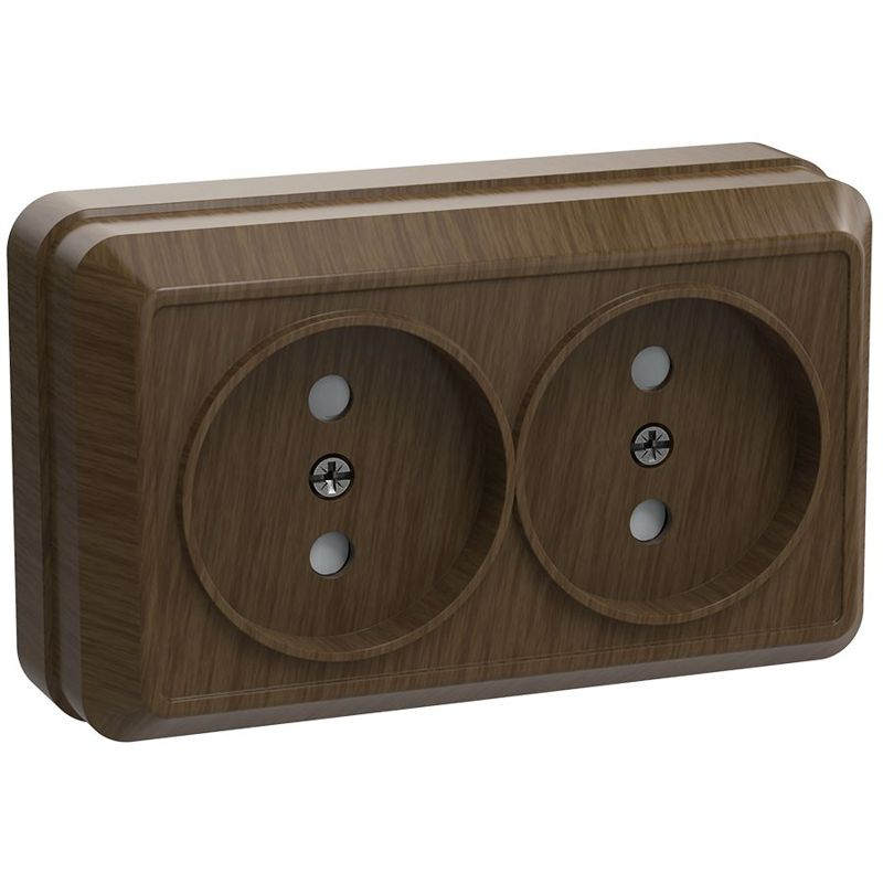 OKTAVA Розетка 2-местная без заземления для открытой установки 10А РС22-2-ОД дуб GENERICA