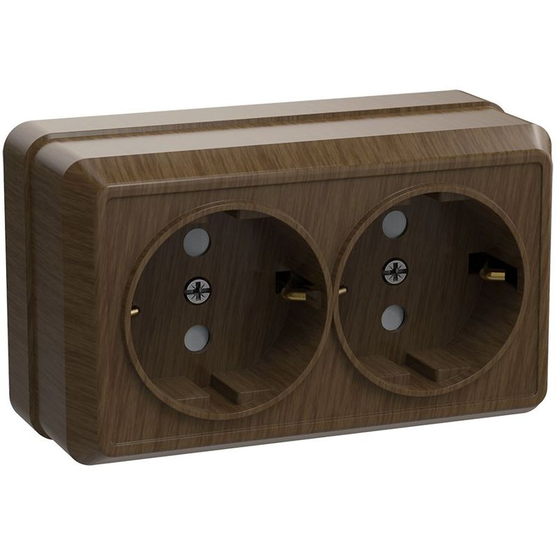 OKTAVA Розетка 2-местная с заземлением для открытой установки 16А РС22-3-ОД дуб GENERICA