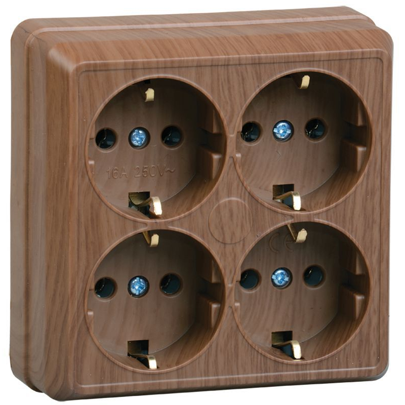 OKTAVA Розетка 4-местная с заземлением для открытой установки 16А РС24-3-ОД дуб GENERICA