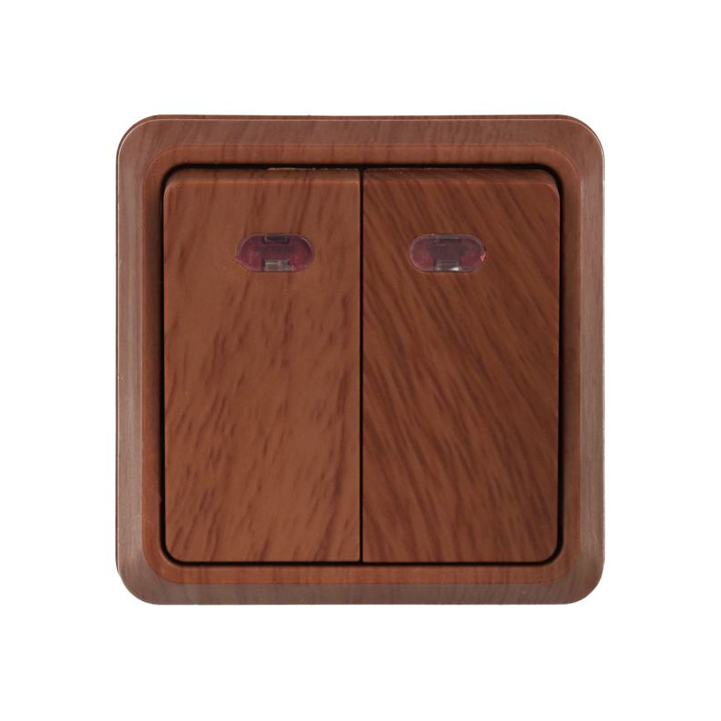 OKTAVA Выключатель 2-клавишный с индикацией для открытой установки 10А ВС20-2-1-ОД дуб GENERICA