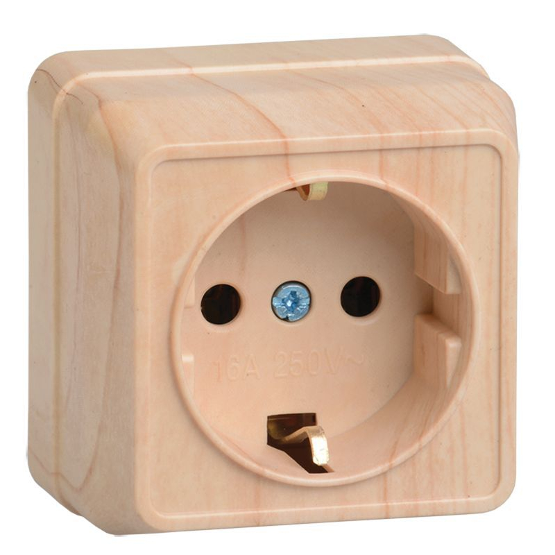 OKTAVA Розетка 1-местная с заземлением для открытой установки 16А РС20-3-ОС сосна GENERICA OKTAVA Розетка 1-местная с заземлением для открытой установки 16А РС20-3-ОС сосна GENERICA