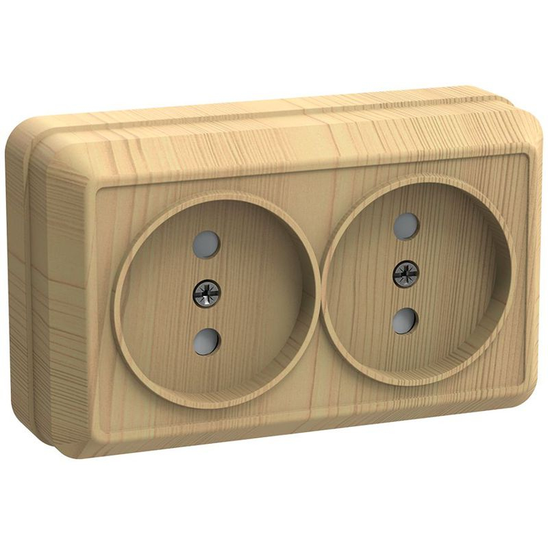 OKTAVA Розетка 2-местная без заземления для открытой установки 10А РС22-2-ОС сосна GENERICA