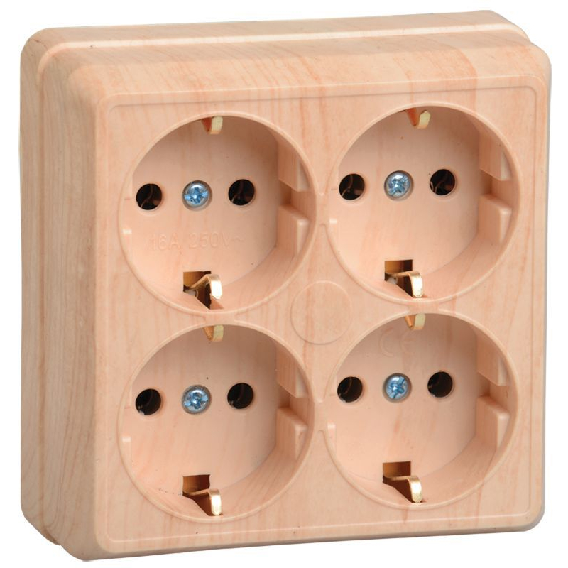 OKTAVA Розетка 4-местная с заземлением для открытой установки 16А РС24-3-ОС сосна GENERICA