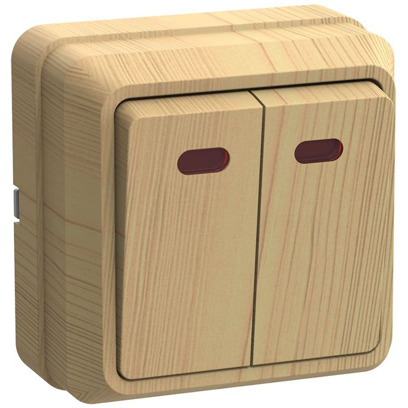 OKTAVA Выключатель 2-клавишный с индикацией для открытой установки 10А ВС20-2-1-ОС сосна GENERICA