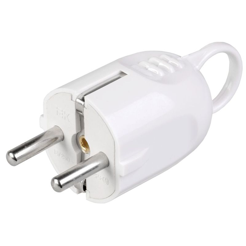 Вилка разборная угловая ВПу12-01-Ст с заземляющим контактом с кольцом 16А белая IEK