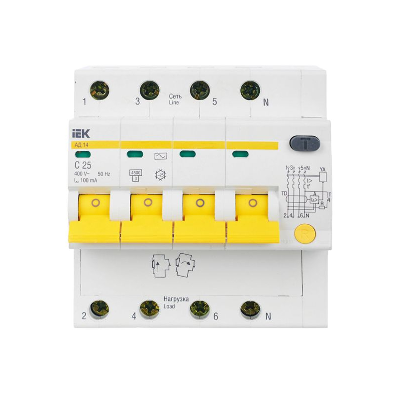 KARAT Дифференциальный автомат АД14 4P 25А 100мА тип AC IEK