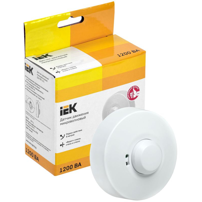 Датчик движения ДД-МВ101 1200Вт 360град 8м IP20 белый IEK