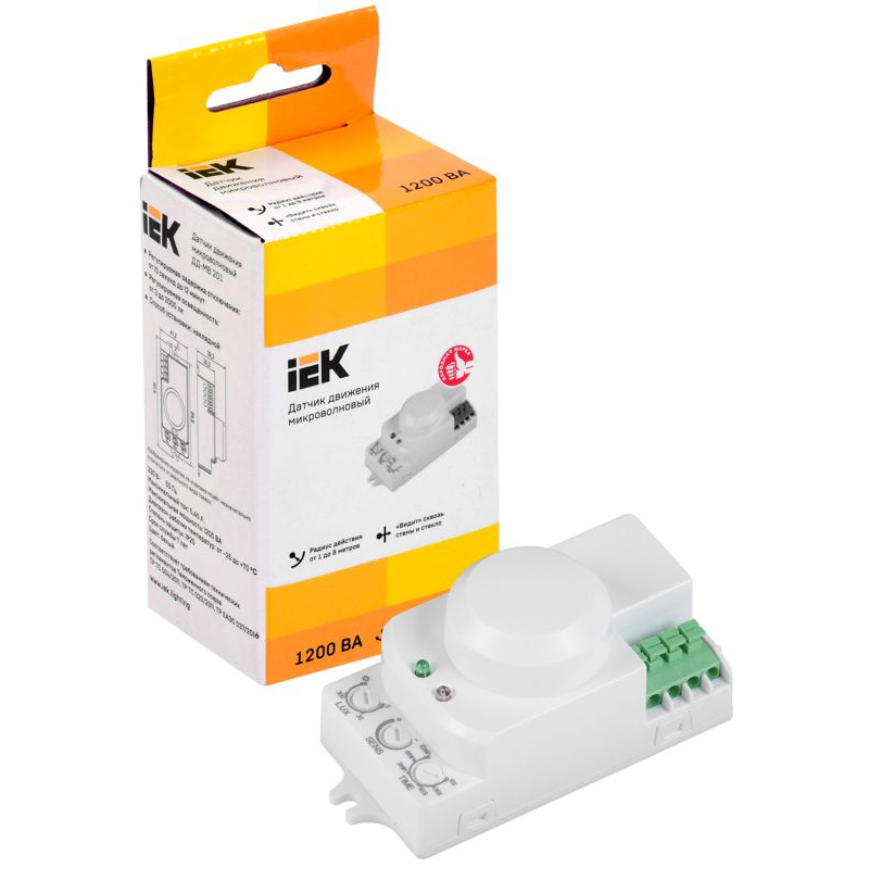 Датчик движения ДД-МВ201 1200Вт 360град 8м IP20 белый IEK