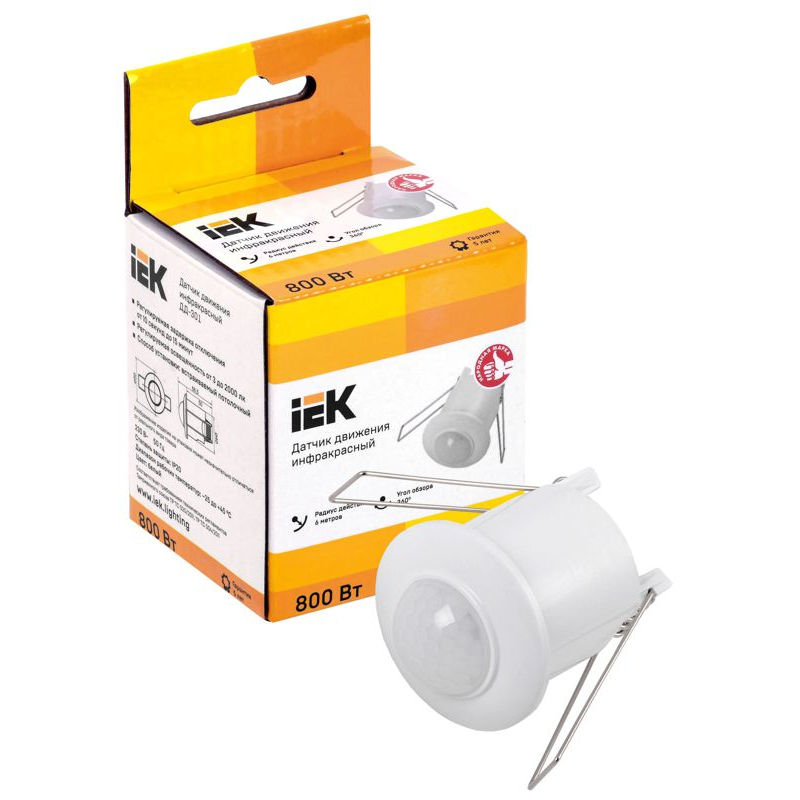 Датчик движения ДД-301 800Вт 360град 6м IP20 белый IEK