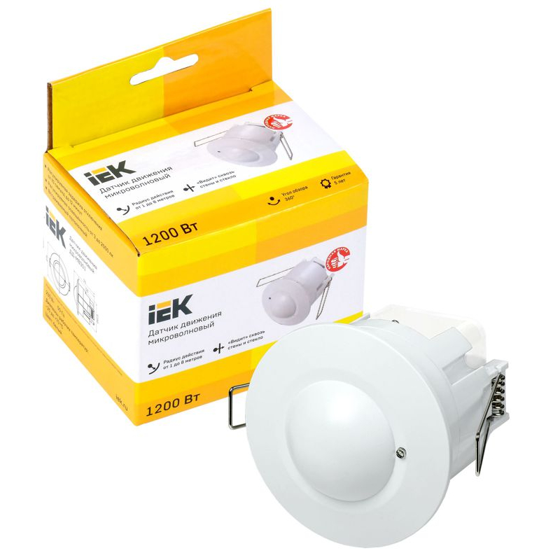 Датчик движения ДД-МВ301 1200Вт 360град 8м IP20 белый IEK