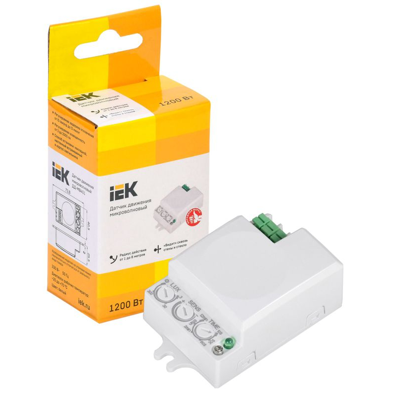 Датчик движения ДД-МВ401 500Вт 360град 8м IP20 белый IEK