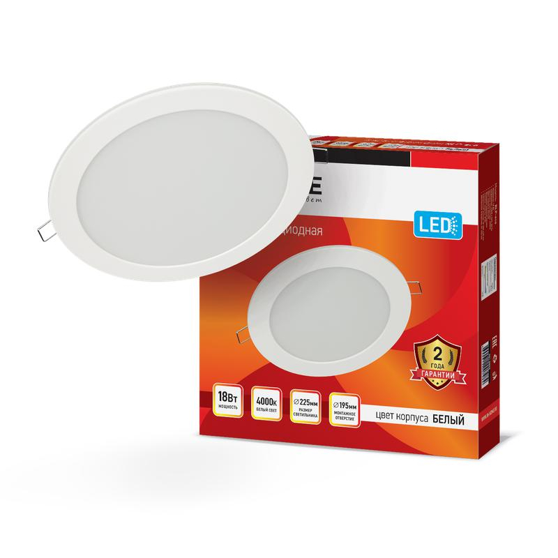 Светильник светодиодный RLP-eco 18Вт 230В 4000К 1080лм 225мм IP40 панель круглая бел. IN HOME 4690612007984