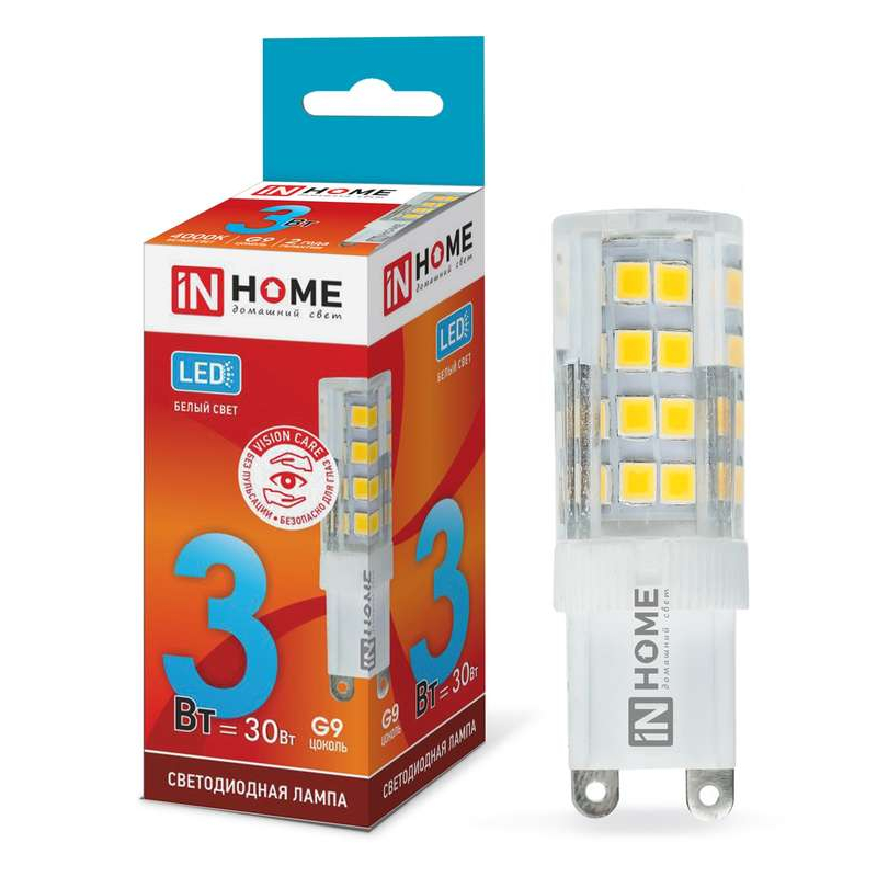 Лампа светодиодная LED-JCD-VC 3Вт 230В G9 4000К 260лм IN HOME 4690612019864