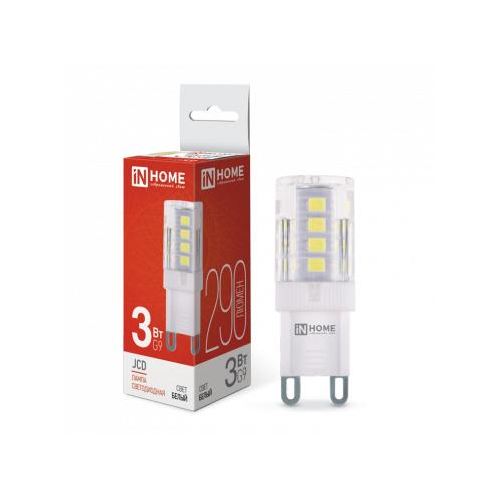 Лампа светодиодная LED-JCD 3Вт 4000К нейтр. бел. G9 290лм 230В IN HOME 4690612036267