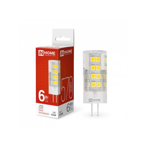 Лампа светодиодная LED-JCD 6Вт 4000К нейтр. бел. G4 570лм 230В IN HOME 4690612036144