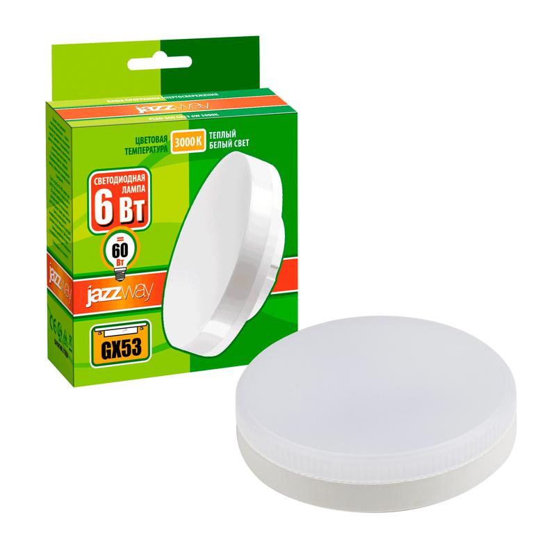 Лампа светодиодная PLED-ECO-GX53 6Вт таблетка 3000К frost тепл. бел. GX53 460лм 230В JazzWay 2851987
