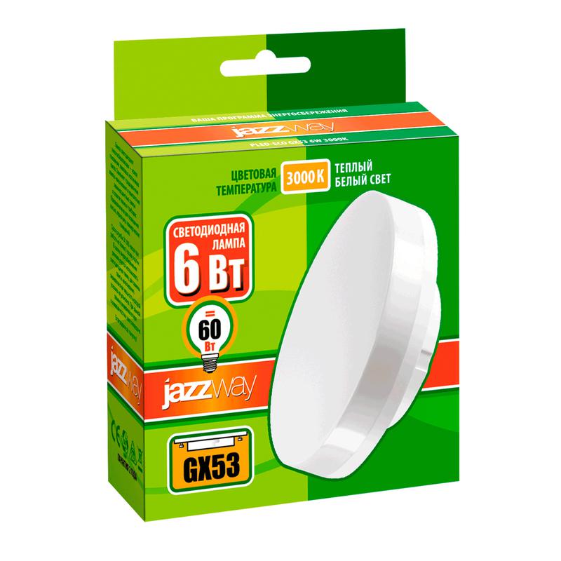 Лампа светодиодная PLED-ECO-GX53 6Вт таблетка 3000К frost тепл. бел. GX53 460лм 230В JazzWay 2851987