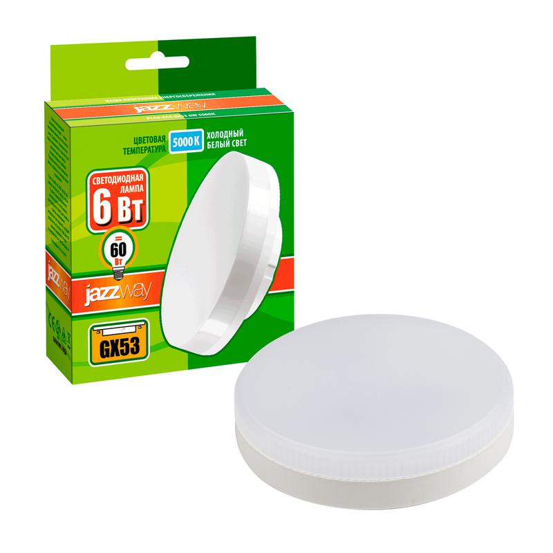 Лампа светодиодная PLED-ECO-GX53 6Вт таблетка 5000К frost холод. бел. GX53 460лм 230В JazzWay 2852007