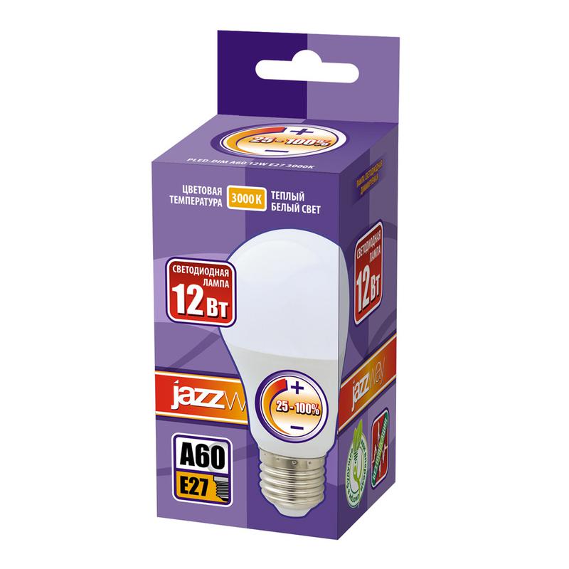 Лампа светодиодная PLED-DIM A60 12Вт грушевидная 3000К тепл. бел. E27 1060лм 220-240В диммир. JazzWay 2855879