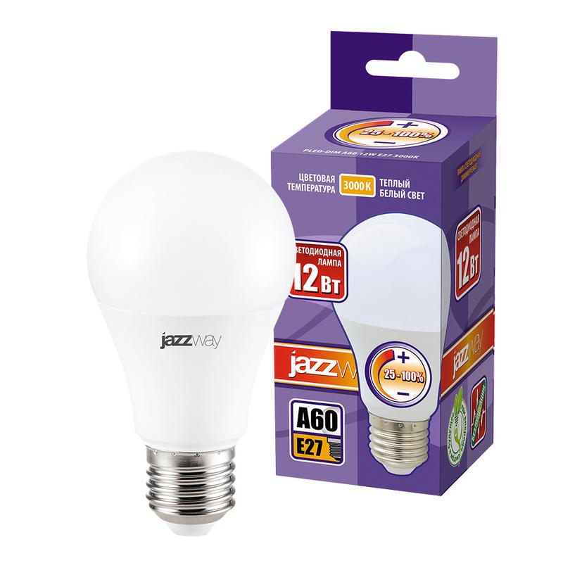 Лампа светодиодная PLED-DIM A60 12Вт грушевидная 3000К тепл. бел. E27 1060лм 220-240В диммир. JazzWay 2855879