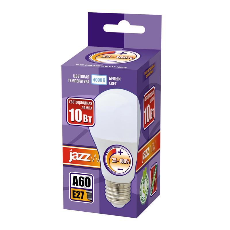 Лампа светодиодная PLED-DIM A60 10Вт грушевидная 4000К бел. E27 820лм 220-240В диммир. JazzWay 2859228