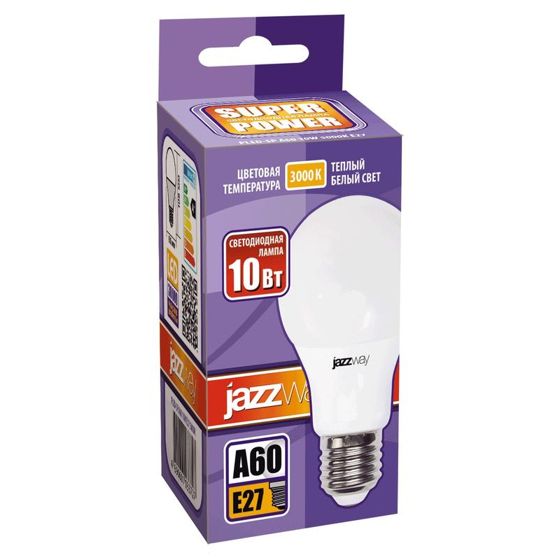 Лампа светодиодная PLED-SP A60 10Вт грушевидная 3000К тепл. бел. E27 790лм 230В JazzWay 1033697