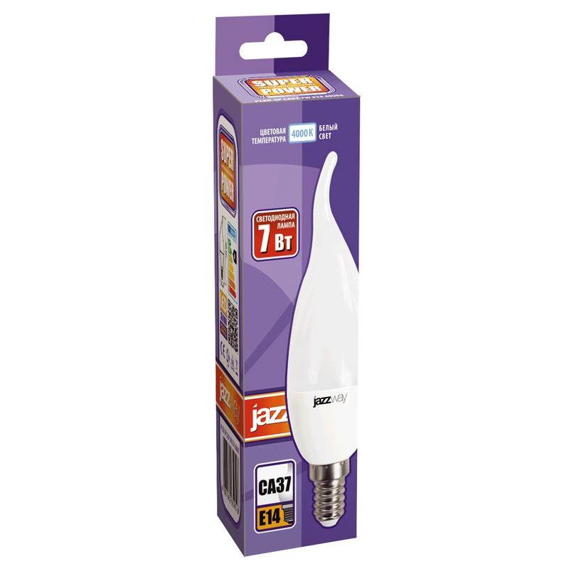 Лампа светодиодная PLED-SP CA37 7Вт свеча на ветру 4000К бел. E14 560лм 175-265В JazzWay 1027917-2