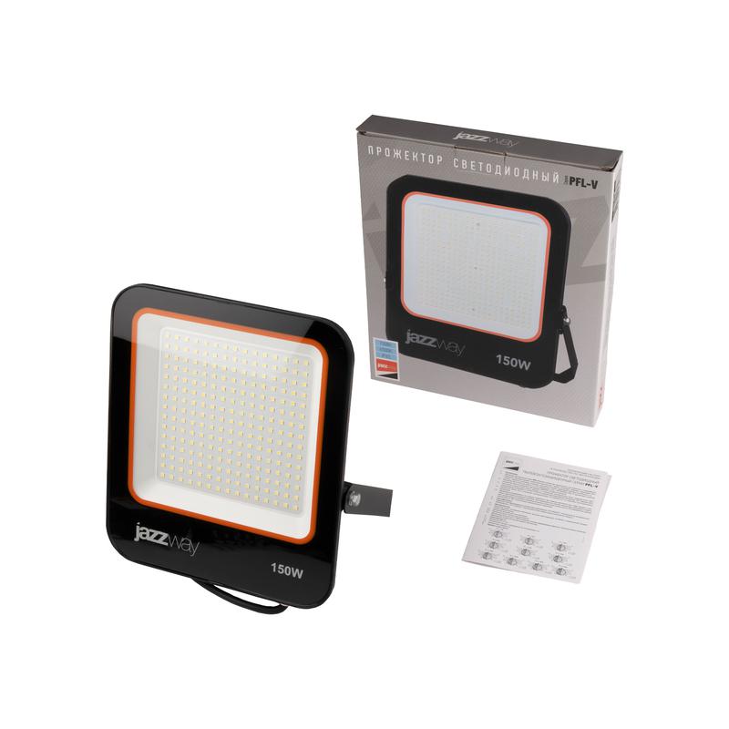 Прожектор светодиодный ДО-150Вт 6500К 13500Лм IP65 PFL-V 185-260В угол светораспределения 100° -40... +50°С литой алюминий индекс Ra>80 клапан вырвнивания давления Jazzway (5039773)