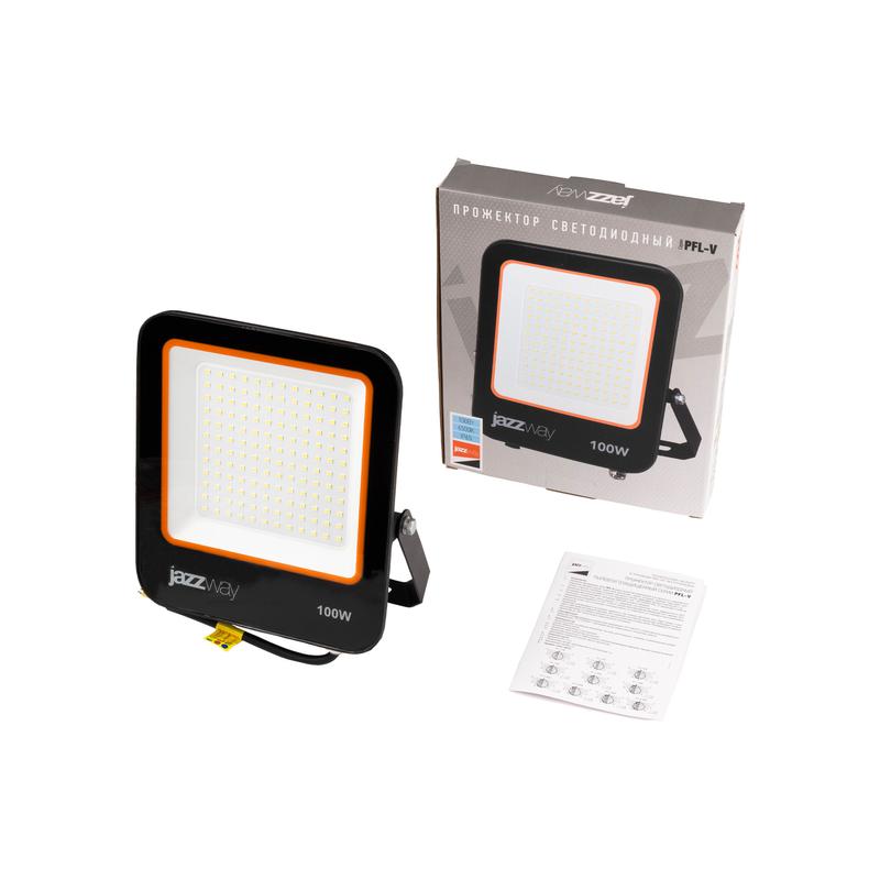 Прожектор светодиодный ДО-100Вт 6500К 9000Лм IP65 PFL-V 185-260В угол светораспределения 100° -40... +50°С литой алюминий индекс Ra>80 Jazzway (5039759)