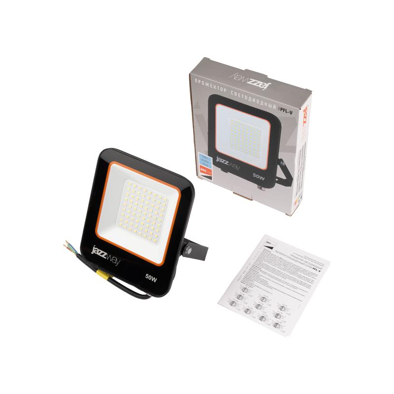 Прожектор светодиодный ДО-50Вт 6500К 4500Лм IP65 PFL-V 185-260В угол светораспределения 100° -40... +50°С литой алюминий индекс Ra>80 Jazzway