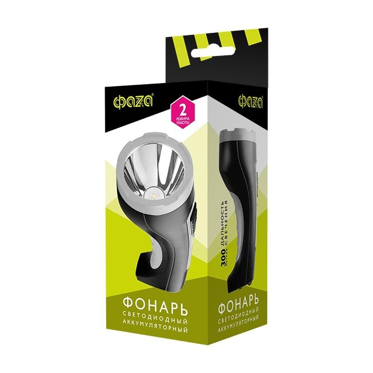 Фонарь светодиодный аккумуляторный ФАZА AccuF2-L3W-bk (черн./руб..) (2857132)