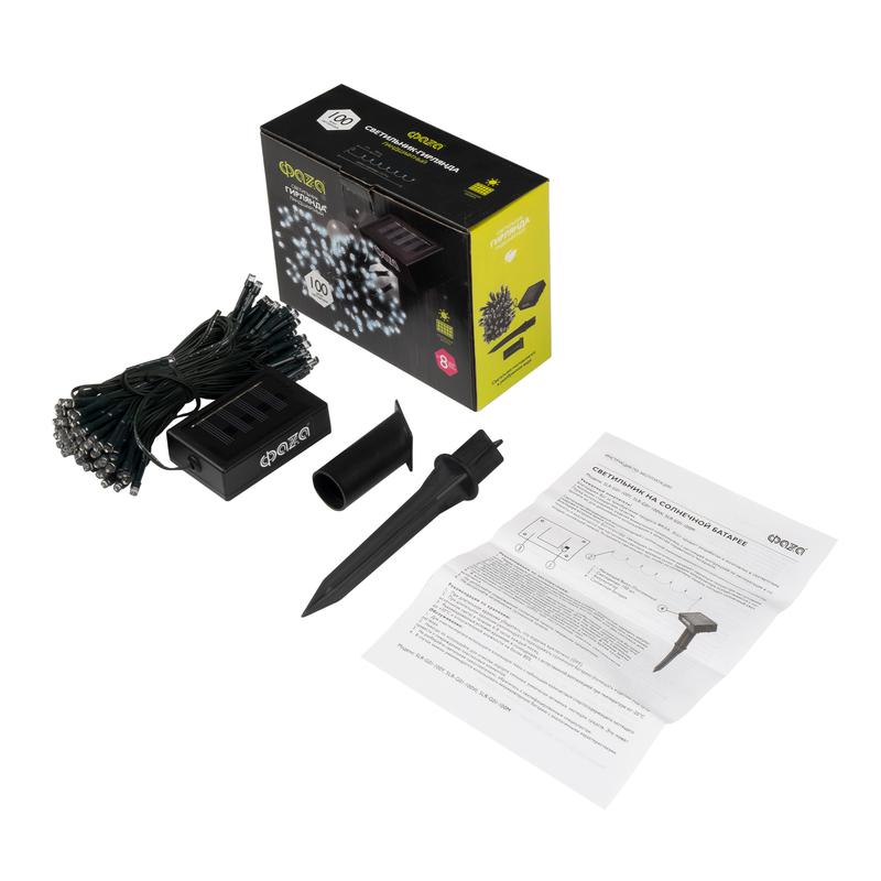 Светильник светодиодный SLR-G01-100W садовый; гирлянда 100 бел. LED солнечная батарея ФАZА 5027305