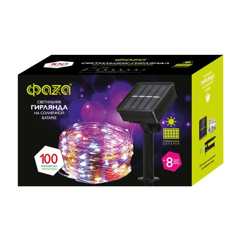 Светильник светодиодный SLR-G03-100M садовый нить 100LED мультицвет солнечная батарея ФАZА 5033467