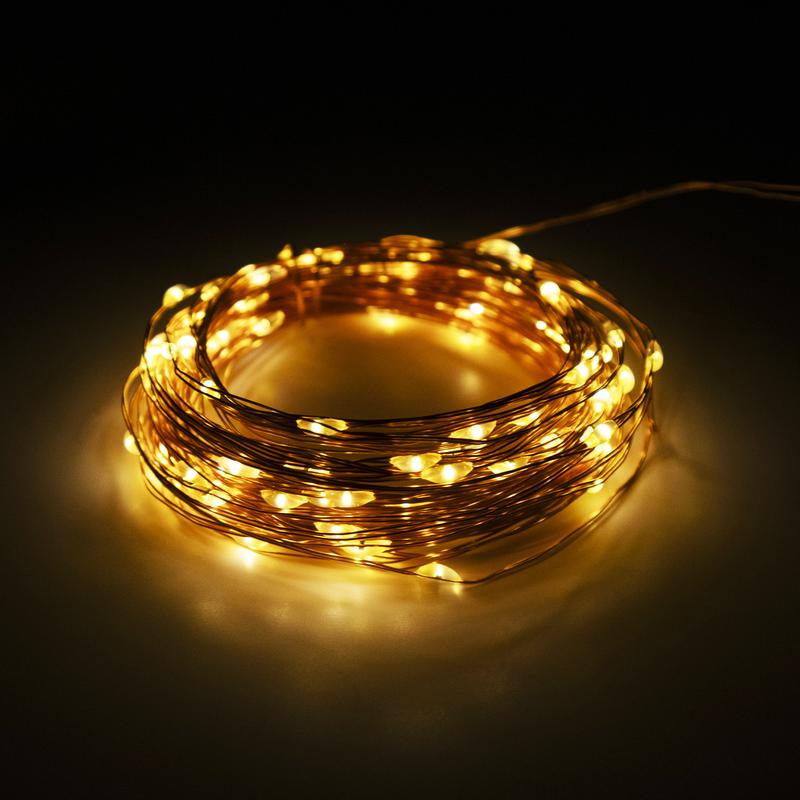 Садово-парковый светильник светодиодный декоративная нить, цвет желтый, солнечная батарея