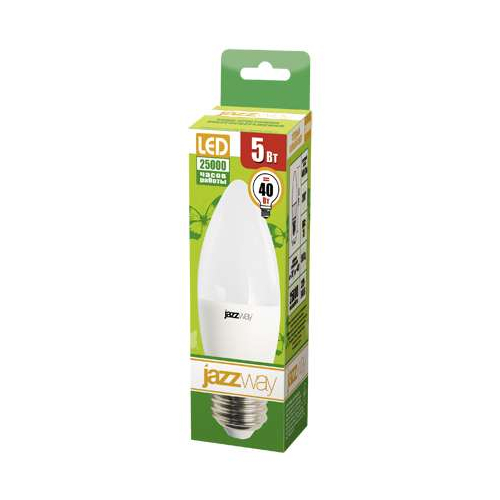 Лампа светодиодная PLED- ECO-C37 5Вт E27 3000К 8+2 (уп.10шт) JazzWay 5014213