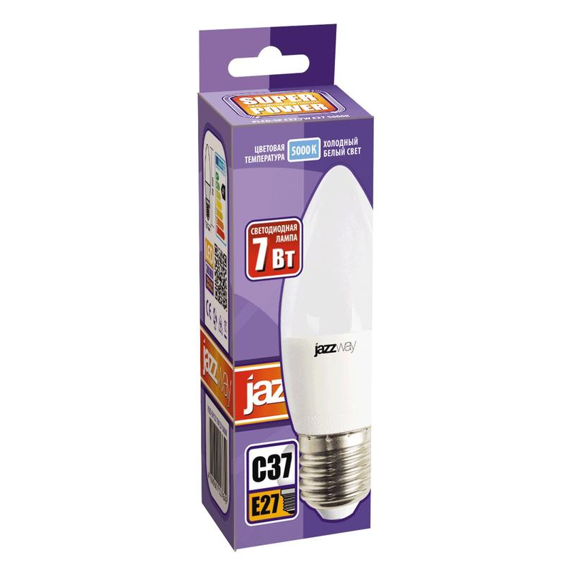 Лампа светодиодная PLED-SP C37 7Вт свеча 5000К холод. бел. E27 560лм 230В JazzWay 1027849-2
