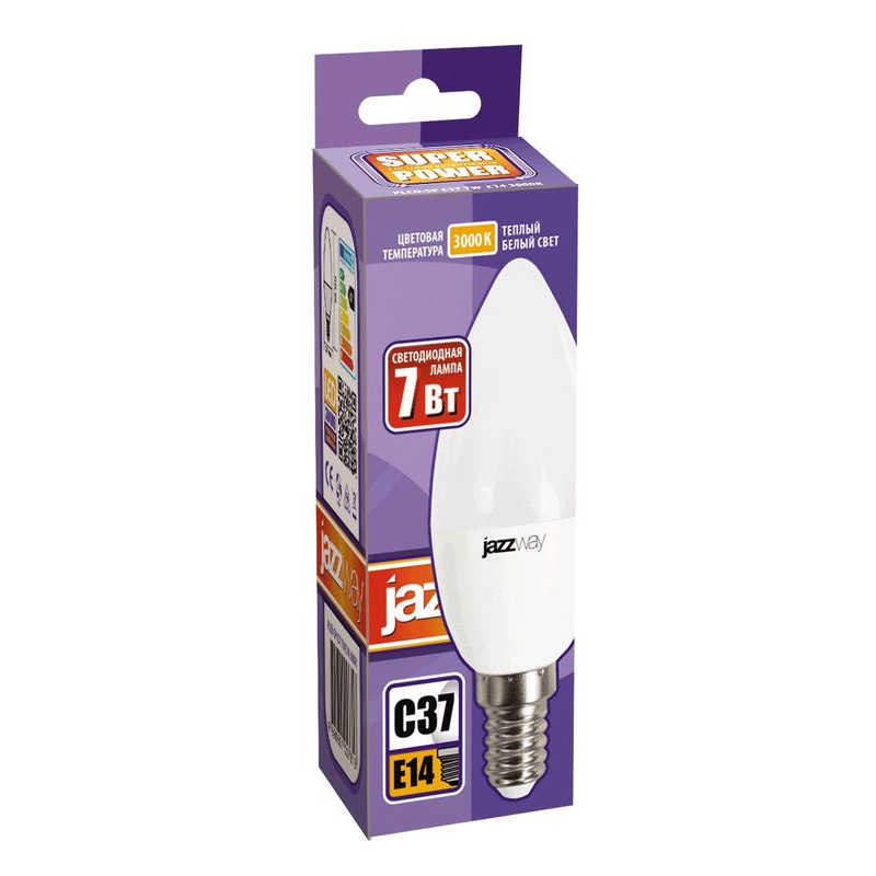 Лампа светодиодная PLED-SP C37 7Вт свеча 3000К тепл. бел. E14 530лм 230В JazzWay 1027818-2