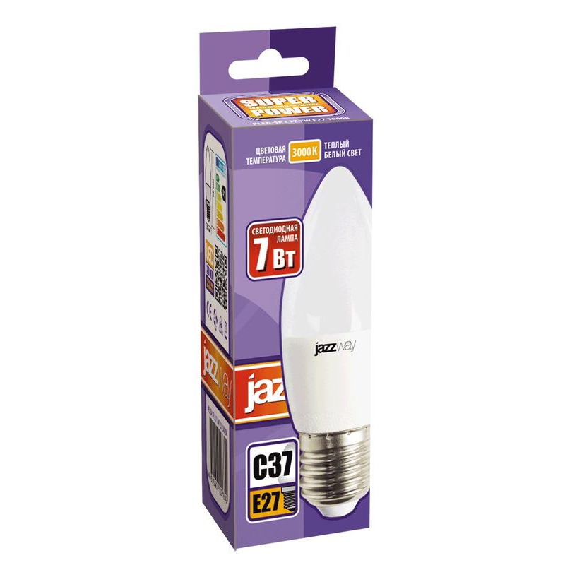 Лампа светодиодная PLED-SP C37 7Вт свеча 3000К тепл. бел. E27 530лм 230В JazzWay 1027825-2