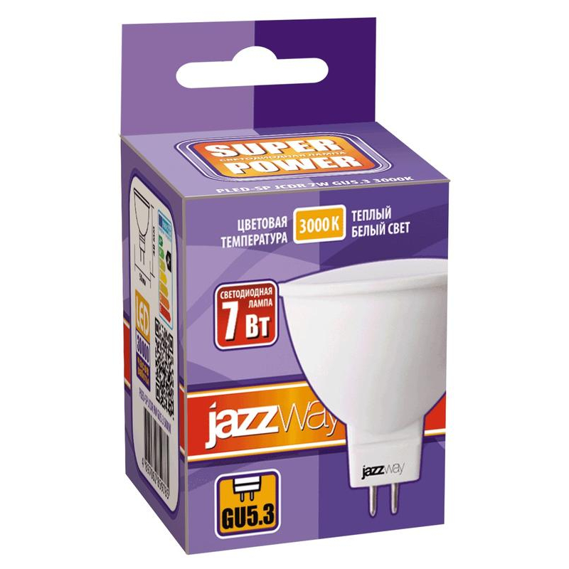 Лампа светодиодная PLED-SP JCDR 7Вт 3000К тепл. бел. GU5.3 520лм 230В JazzWay 1033499