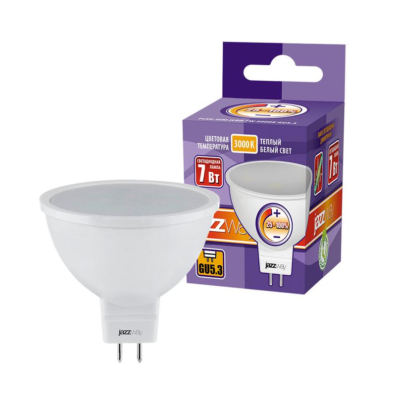 Лампа светодиодная PLED-DIM JCDR 7Вт 3000К тепл. бел. GU5.3 540лм 220-240В диммир. JazzWay 1035400
