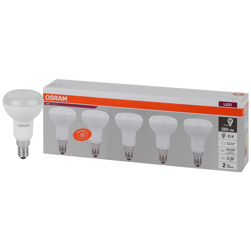 Лампа светодиодная LED Value LVR60 7SW/840 230В E14 2х5 (уп.5шт) OSRAM 4058075583962